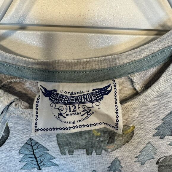 Little Wings by Paper Wings 12M Organic Cotton Sleeper Buffalo Trees Gray Zippie - Picture 8 of 10